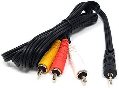 Jack Plug to Triple 3 x RCA Cable AV Audio Video Lead TV Camera (3m)