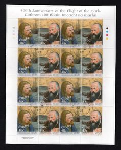 2007 Ireland Flight of the Earls (Hugh O'Neill & Rory O'Donnell) Commemorative Stamps Sheetlet Plate 1B1B1B1B Fine Used with Dublin cancel of 23rd February 2007 (First day of issue)