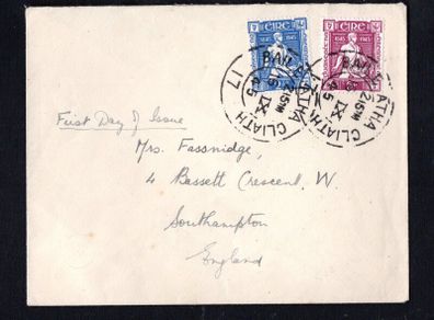 1945 Ireland Centenary of the Death of Thomas Davis (Founder of the Young Ireland Movement) Commemorative Stamps First Day Cover (FDC) with Baile Atha Cliath steele cancel