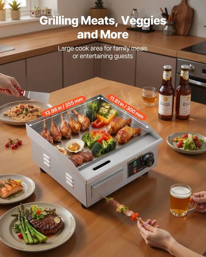 Commercial Electric Griddle 2000W, 50-300 degC Adjustable Temp Control