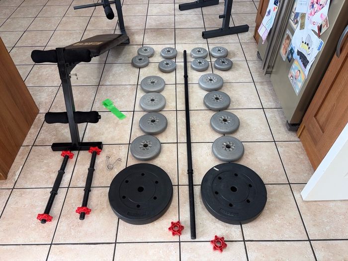 Weight Bench With Leg Developer Attachment, Ab Bench, Barbell, Dumbbell, 50kg Weights.