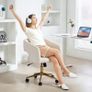 Rolling Desk Chair with Velvet-Effect Upholstery, Height-Adjustable Office Chair, Tilt Function, Cream White Image 2