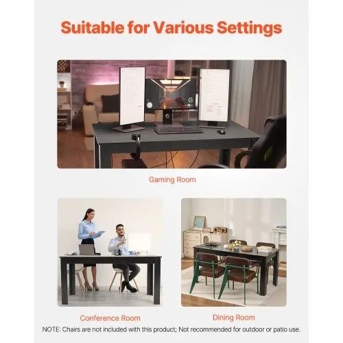 63 inch Length Large Wood Tables for 4-6 Person, Modern Dinner Furniture, Conference Desk Supporting for 330LBS, for Home Kitchen Living Room, Black Only Table