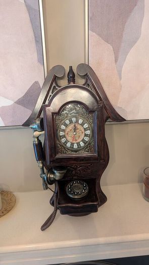 Vintage Style Wooden Wall Clock and Telephone