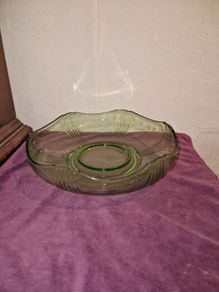 Art Deco Large Green Glass Centrepiece Float Bowl By Josef Inwald Czech Glassware, Circa 1930
