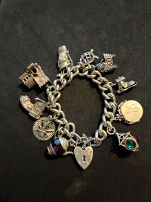 Mid Century Heavy 925 Sterling Silver Charm Bracelet