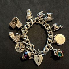 Mid Century Heavy 925 Sterling Silver Charm Bracelet