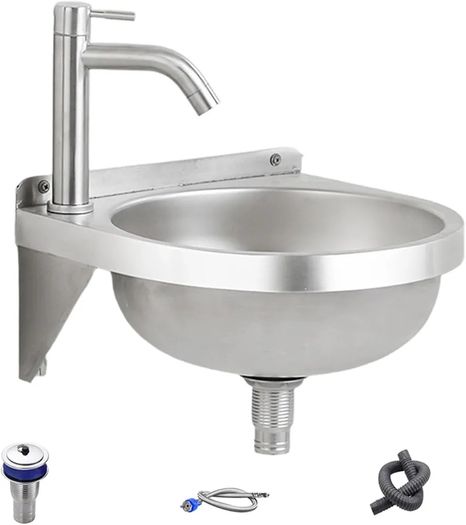 Small Bathroom Sink Washroom Semi-Circular Sink Washing Basin  Washbasin with Faucet for Bathroom Restroom Vanity Kitchen Laundry Restaurant Home Cafe Hotel