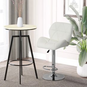NEW SALE | Leather Rhombus Design Bar Stool with Adjustable Height - White