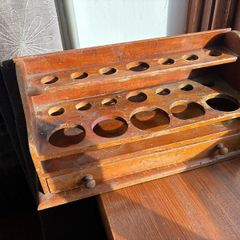 Antique wooden test tube and bottle holder,