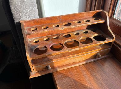 Antique wooden test tube and bottle holder,
