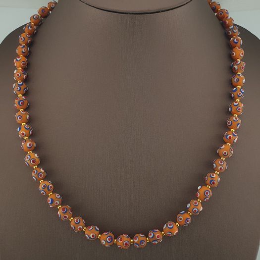 Antique Venetian Style Skunk Eyes Orange Glass Beads Necklace