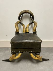 Antique Horn Leg Leather Armchair, Unusual Hand, Crafted Chair