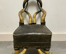 Antique Horn Leg Leather Armchair, Unusual Hand, Crafted Chair