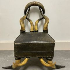 Antique Horn Leg Leather Armchair, Unusual Hand, Crafted Chair