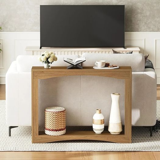 Narrow Console Table, 15 cm Thin Entryway Table, Behind Couch Table for Small Spaces, Small Farmhouse Hallway Table, for Living Room, Hallway, Foyer, Light Walnut