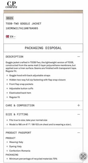 CP Company Medium Goggle jacket