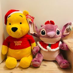 Disney Christmas Santa Winnie the Pooh and Stitch soft toys