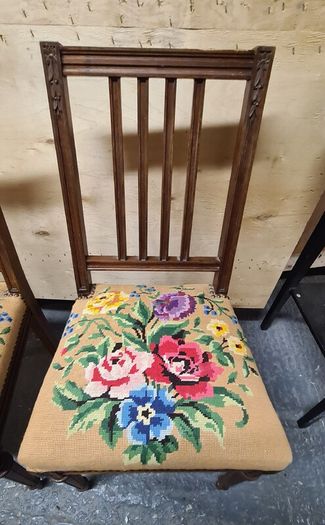Pair of Vintage Wooden Dining Chairs with Tapestry Upholstery