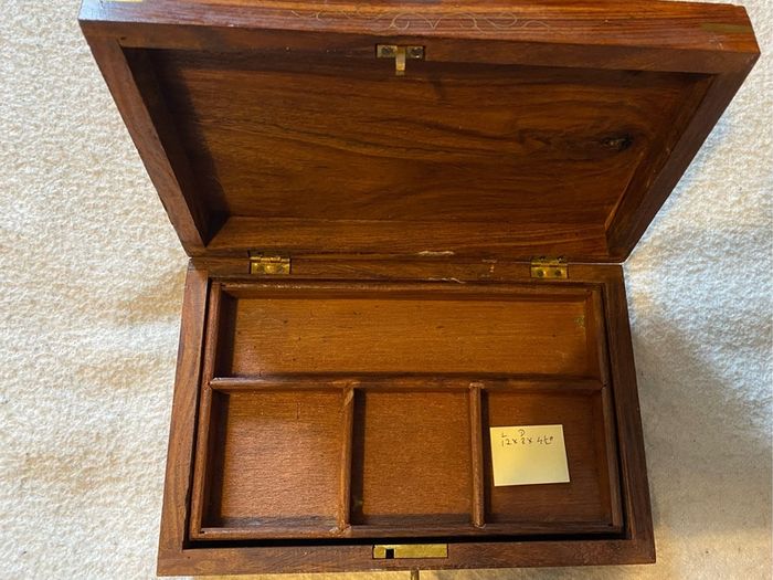 Jewellery Box Inlaid With Brass And Lockable