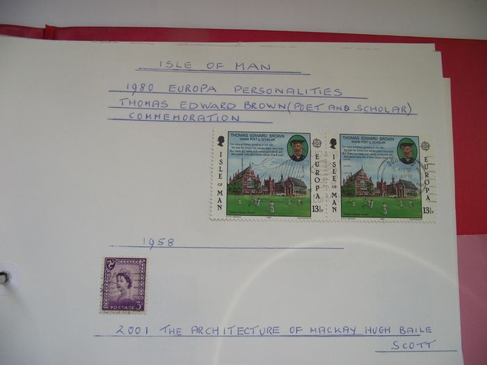 A collection of stamps from Isle of Man and Israel on albums pages (1950-1998) in the binder
