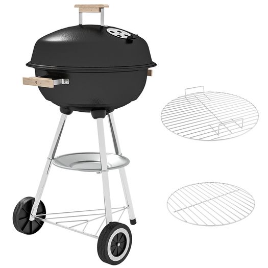 Kettle Charcoal Grill, Portable Round BBQ Smoker with Lid and Damper, Outdoor Garden Party Barbecue