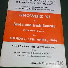 Charity football match at Chelsea between Showbiz XI and Scots and Irish Guards 1966.