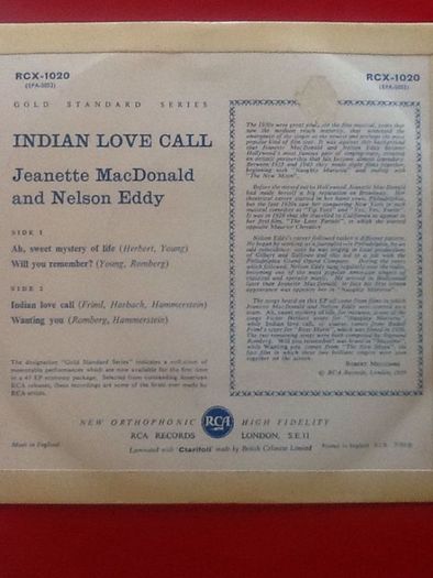 Vintage vinyl 45EP Indian Love Call - Jeanette MacDonald & Nelson Eddy - Rare picture cover
