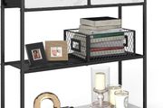 Console Table, Side Table with 2 Fabric Drawers, Hallway Table, 24 x 76 x 80 cm, for Hallway, Living Room, Marble White/Ink Black