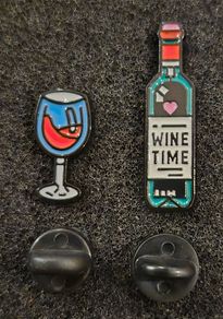 Wine time, pin back badges.x 2