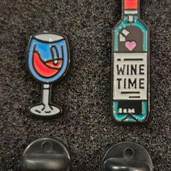 Wine time, pin back badges.x 2