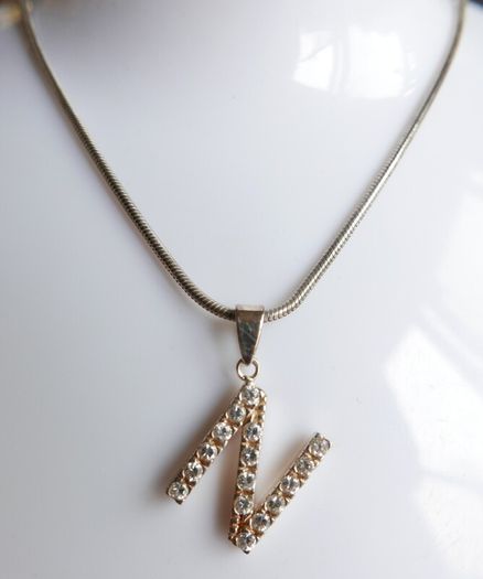 Vintage 925 Sterling Silver Necklace With N Pendant length 16" - 12,5g
