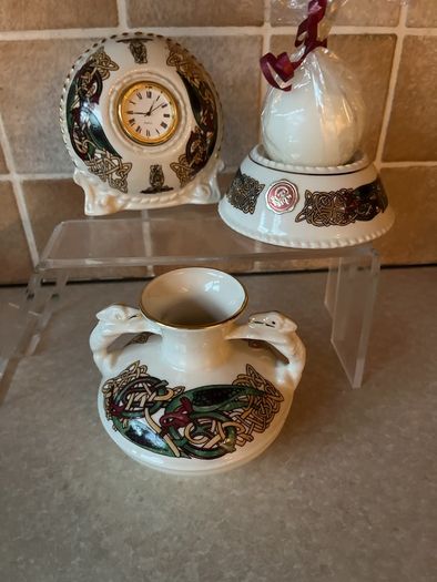 Cre 3 piece set Galway Clock Vase & Candle stand
