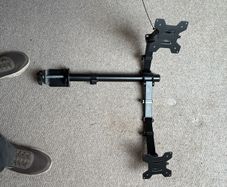 twin pc monitor stand, attached to desk