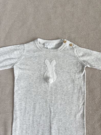 The Little White Company Organic Cotton Bunny Pom-Pom Knitted Romper 6-9 Months