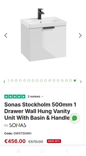 Sonas Stockholm Wall Hung Vanity Unit With Basin and Handle - Gloss White