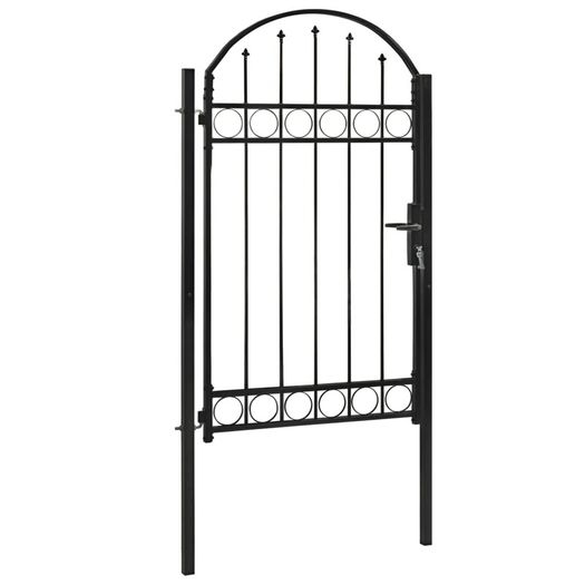 Fence Gate with Arched Top Steel 100x125 cm Black