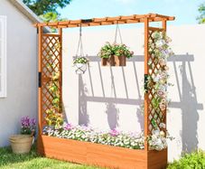 Raised bed with trellis and roof, for flowers, fruits, vegetables, herbs, 196 x 44 x 181 cm, wood, Orange
