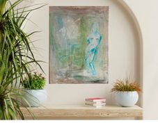Original Painting Biophilic Palette Painting of gardrn Roman statue Quiet Luxury Aesthetic