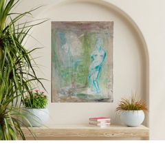 Original Painting Biophilic Palette Painting of gardrn Roman statue Quiet Luxury Aesthetic
