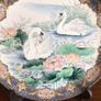Vintage Japanese Porcelain 10 inch Picture Plate swans on oriental lake Image 3