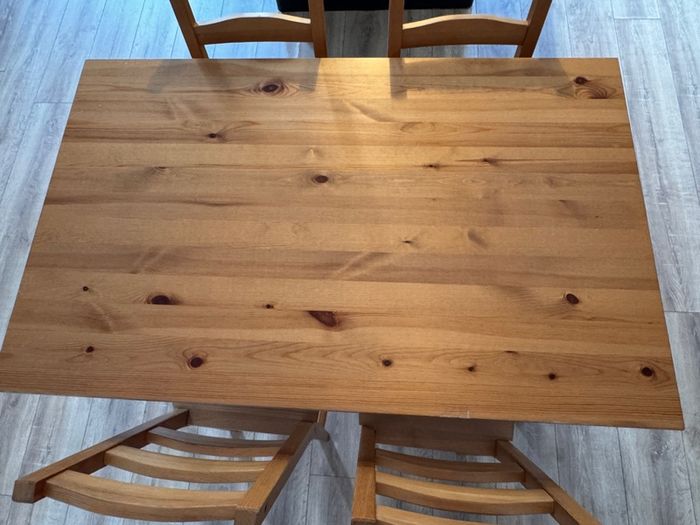 Solid Pine Wood Dining Table & 4 Chairs