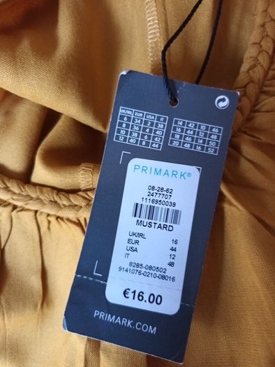 Primark Mustard  Sleevless  Dress. S. L 16. B.N.W.T.