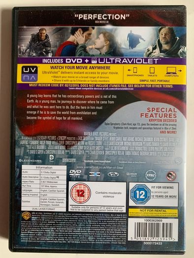 Superman: Man Of Steel (DC) [2013] (Zach Snyder Film) Henry Cavill, Amy Adams, Michael Shannon, Kevin Costner, Diane Lane, Laurence Fishburne & Russell Crowe [Movie DVD]