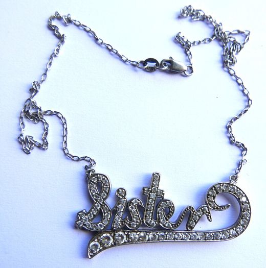 Vintage Sterling Silver 925  Sister,  Necklace with White Sapphire length 16" - 8,9g