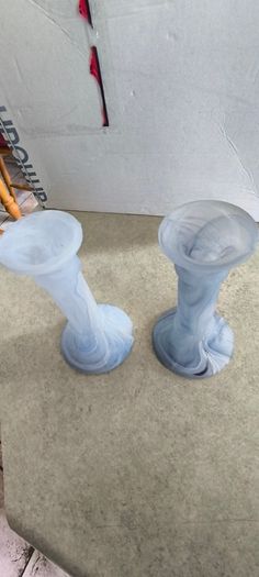 Set of 2 Colored glass Pud Vases / candlestick.