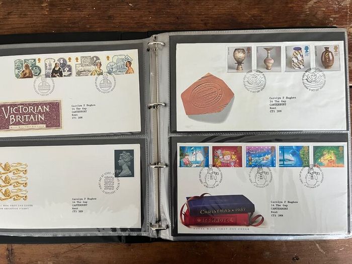 Collection of  74 UK First Day Cover stamps 1987 to 1992 in album plus 5 extra pages and book