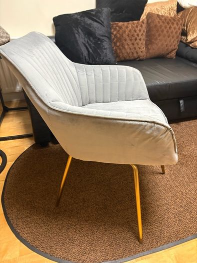 Grey Velvet Accent Swivel Chair with Gold Legs