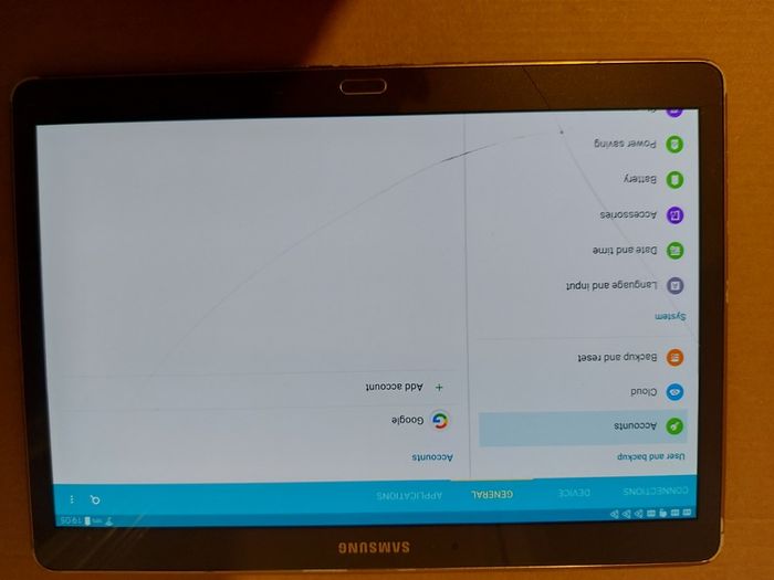 Samsung Galaxy Tab S, 10.5 inch, Model SM-T800, screen has a slight crack or 2 but touchscreen works fine
