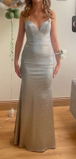 Mascara London satin hotstone sage/silver dress